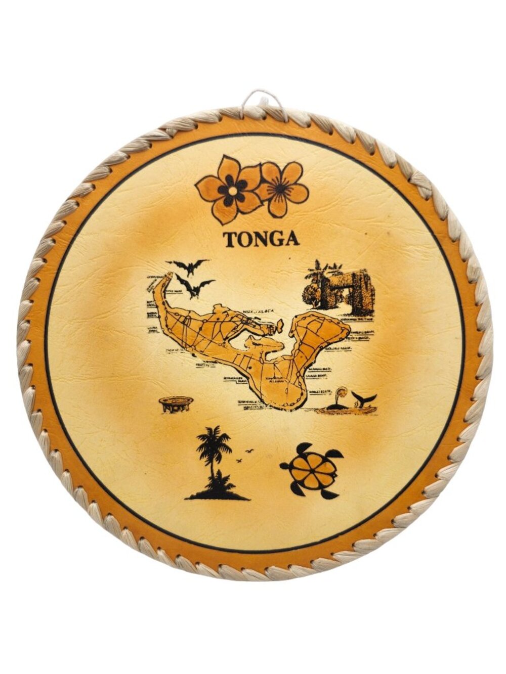 Handcrafted Oceana Tonga Island Map Landmarks 12 Inch Round Wall Hanging Decor